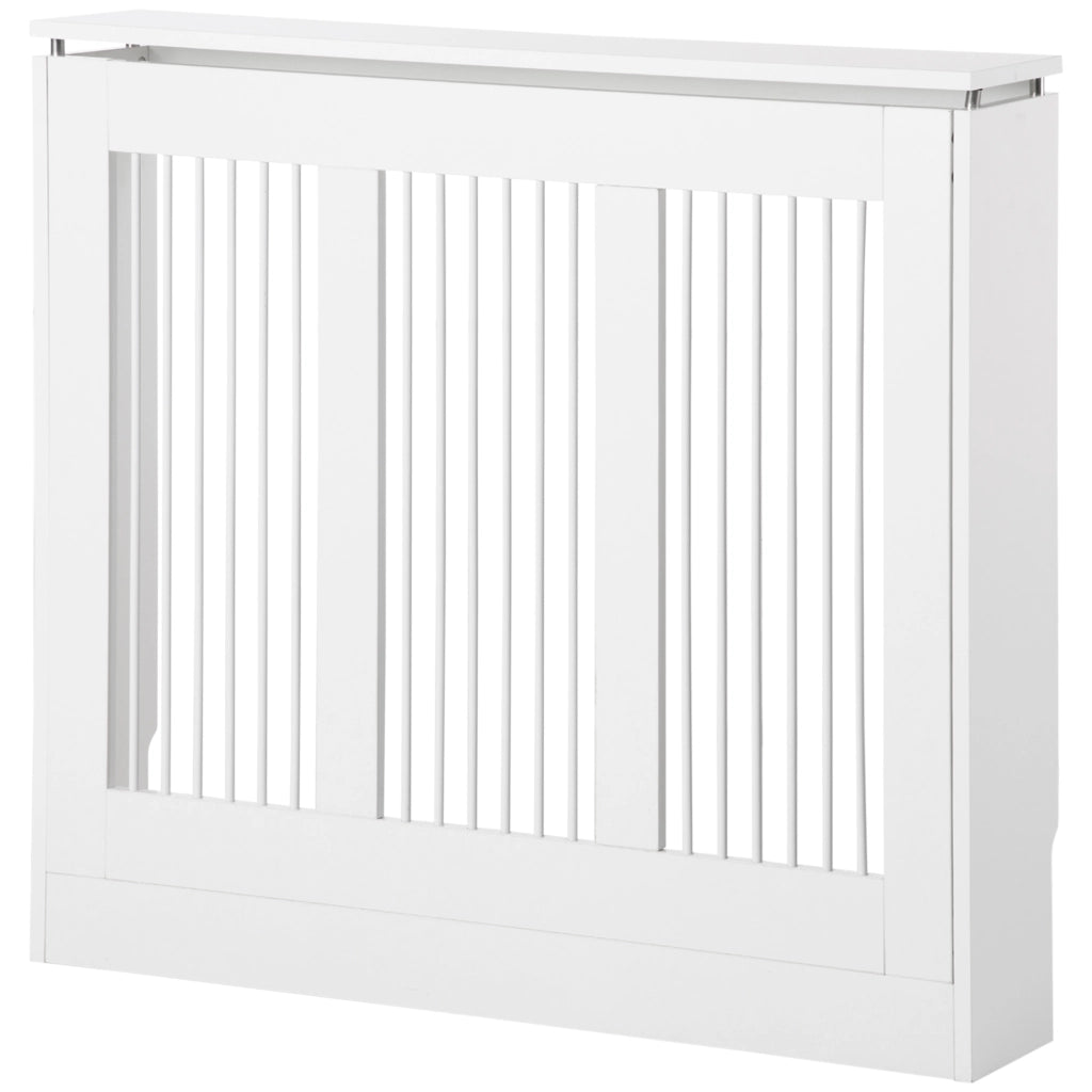 Copritermosifone a Doghe, Copri Termosifone Moderno con Antiribaltamento per Soggiorno, Corridoio, Ufficio, in MDF e Acciaio, 90x18x84cm, Bianco