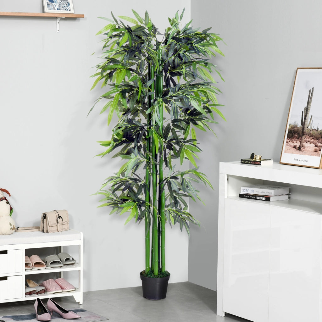 Albero Artificiale Bamboo XXL ¨C zephmum ¨C 1.80m H, Nero e Verde, Vaso Incluso