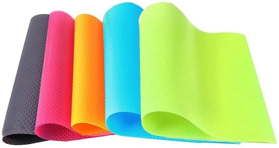 Set di Tappeti per Frigorifero da 10 - Tappeti in Silicone - Assorbenti di Umidità - Taglienti - 45 x 29 cm - Disegno Colorato - Tappeti per Frigorifero in Silicone