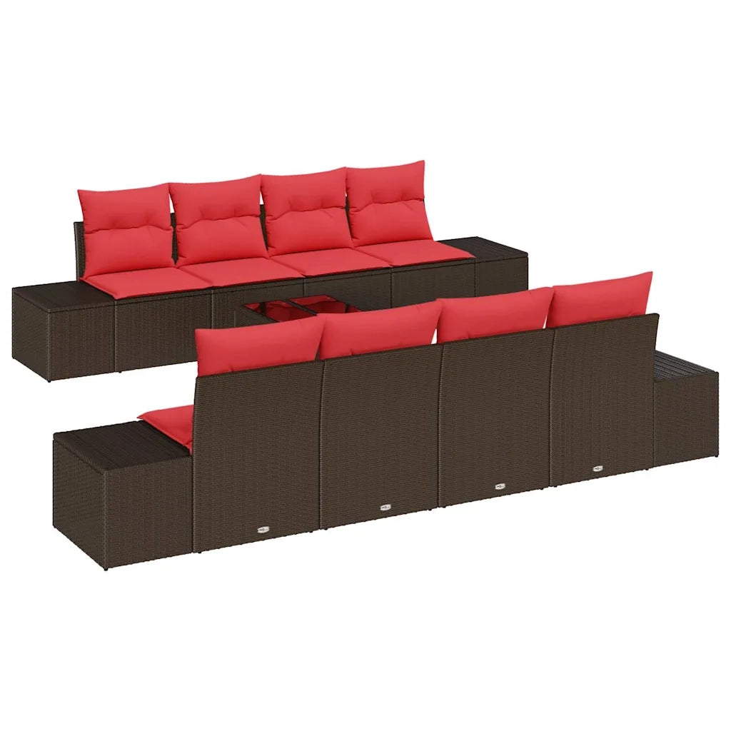 Set Divano da Giardino 9 pz Beige e Rosso polyrattan 3355663