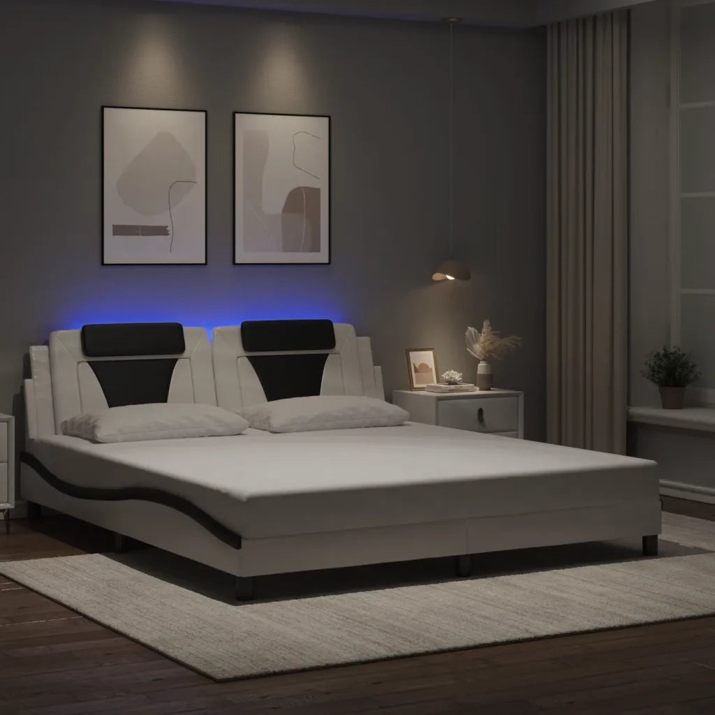 Letto matrimoniale | Letto per adulti | Giroletto Viana con LED senza Materasso Bianco e Nero 180x200 cm