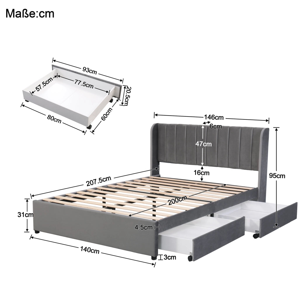 letto imbottito velluto grigio 140 x 200 cm