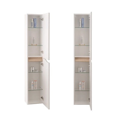 Mobile bagno sospeso 100cm bianco e quercia con pensile e lavabo Sumya