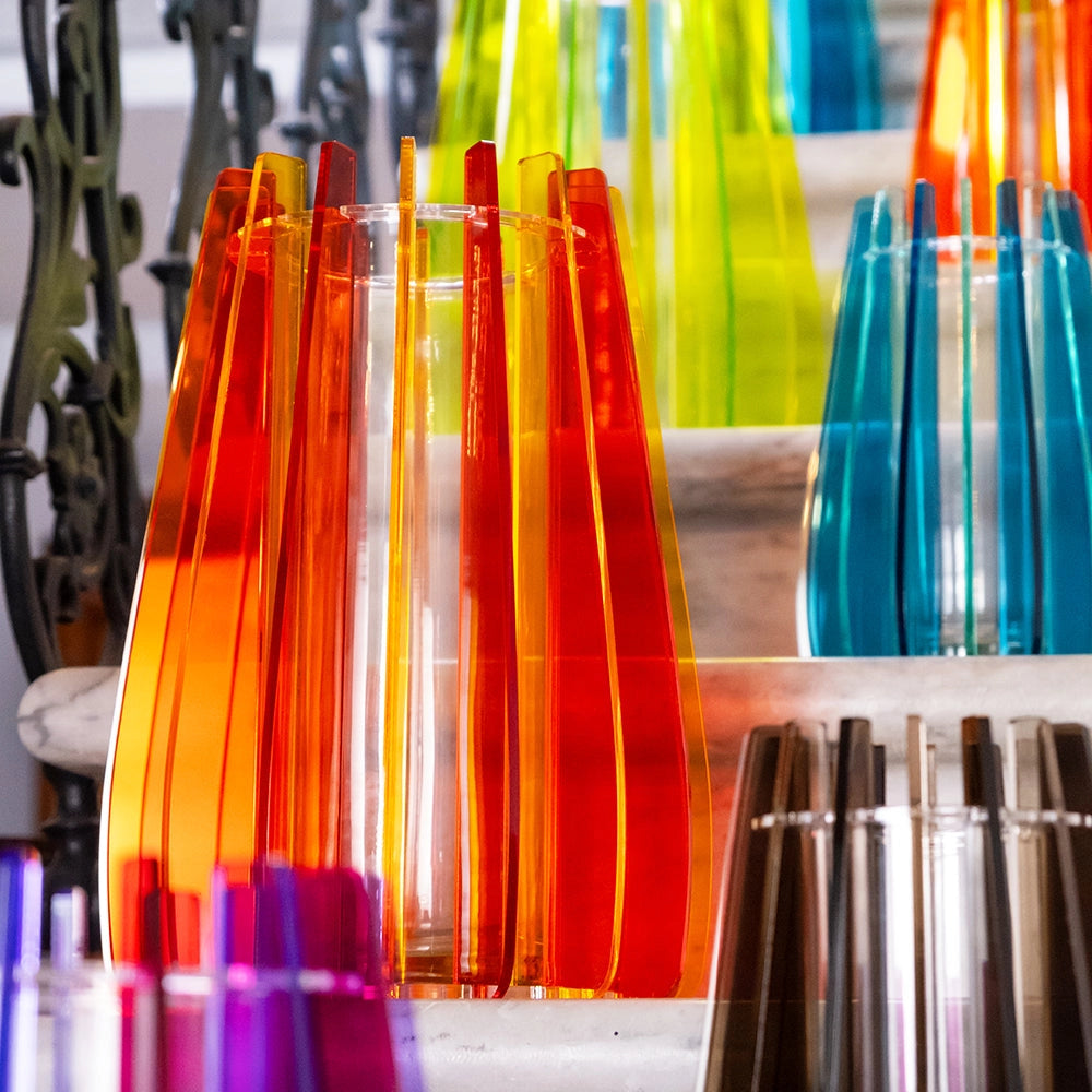 VASO GRANDE IRIDE IN VETRO TRASPARENTE E CRISTALLO ACRILICO COLORE ARANCIONE