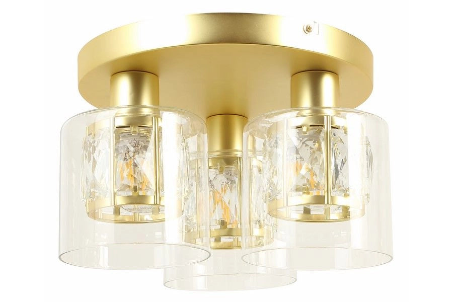 Plafoniera rotonda Elmo oro 3 luci cristallo E14 Reality