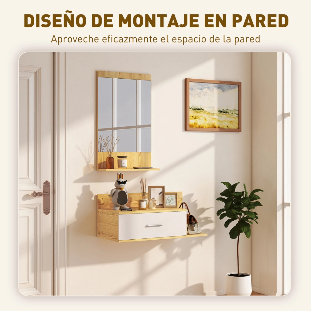 Mobile da Ingresso con Specchio ¨C Xylo ¨C Legno Naturale con Cassetto e 2 Ripiani