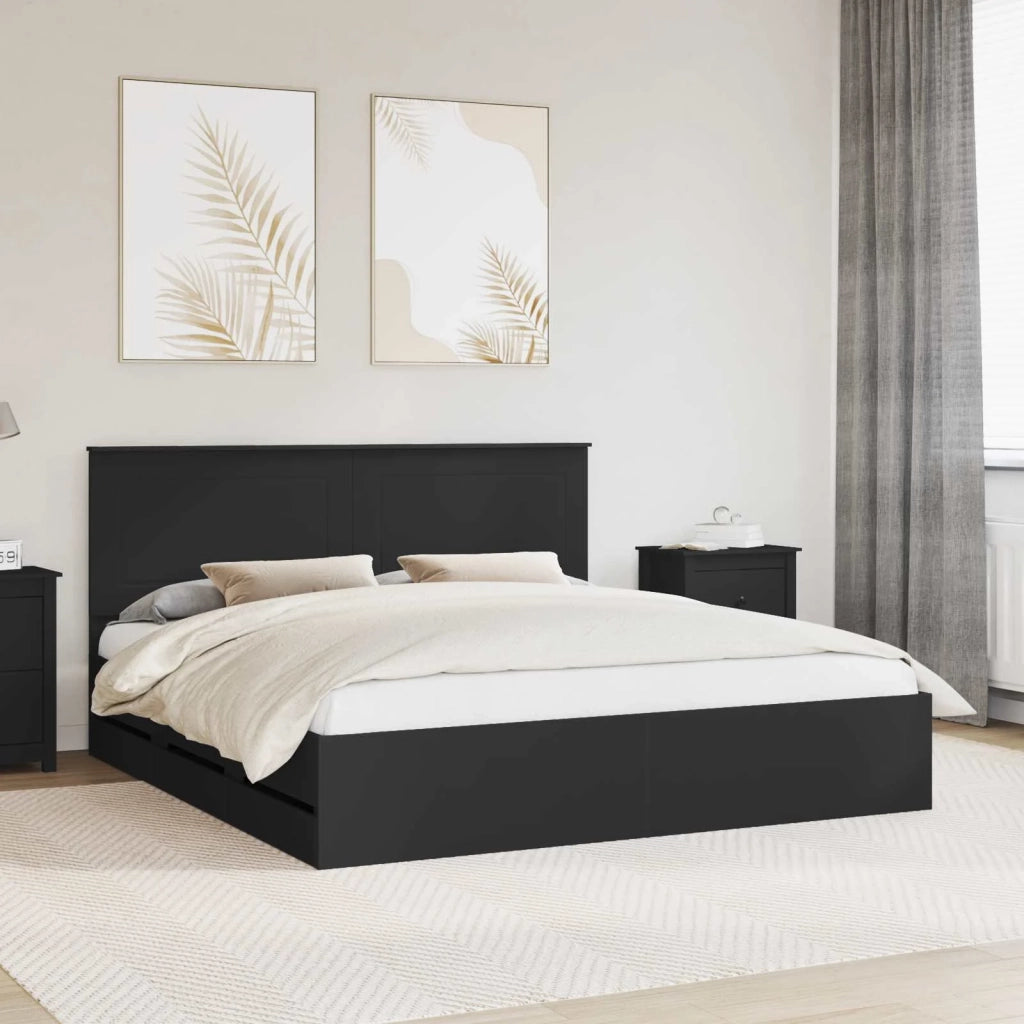 Letto matrimoniale | Letto per adulti | Struttura del letto Nero 180 x 200 cm Legno Ingegnerizzato