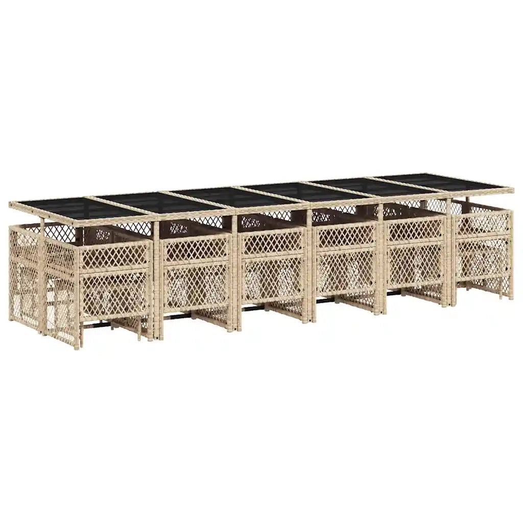 Set da Pranzo da Giardino 17 pz con Cuscini Beige in Polyrattan 3210826