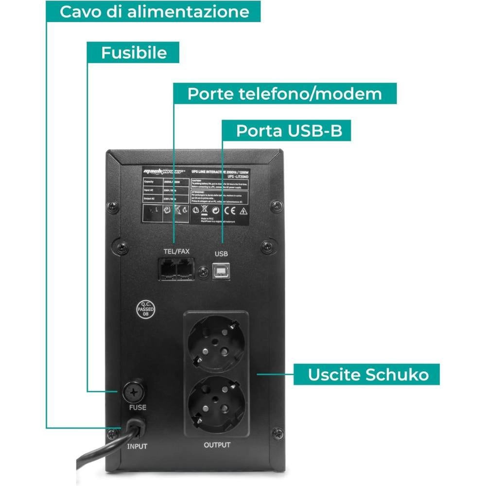 Mach power ups metal con display digitale e stabilizzatore avr *** potenza ampere (va) 2000 va, confezione 1