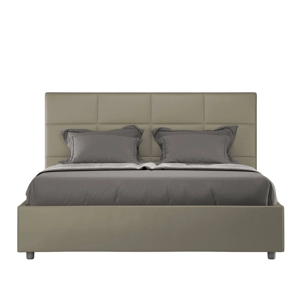 Letto queen size con rete imbottito 150x190 similpelle cappuccino Mika