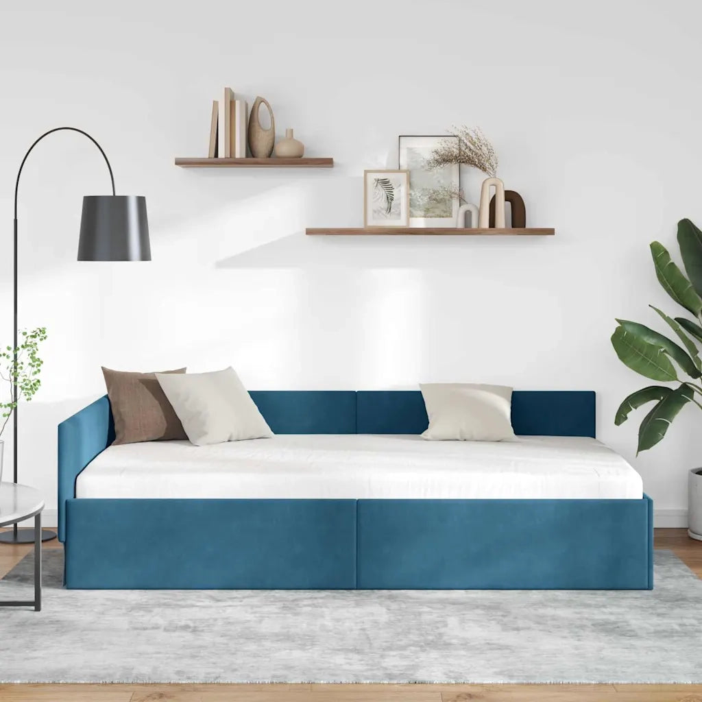 Cornice del letto ad angolo Blu 100 cm x 200 cm Velluto 42016090