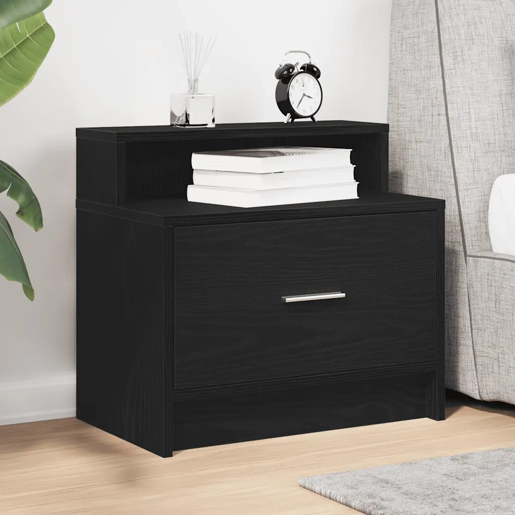 Comodino con Cassetto Rovere Nero 51x31x47 cm 858670