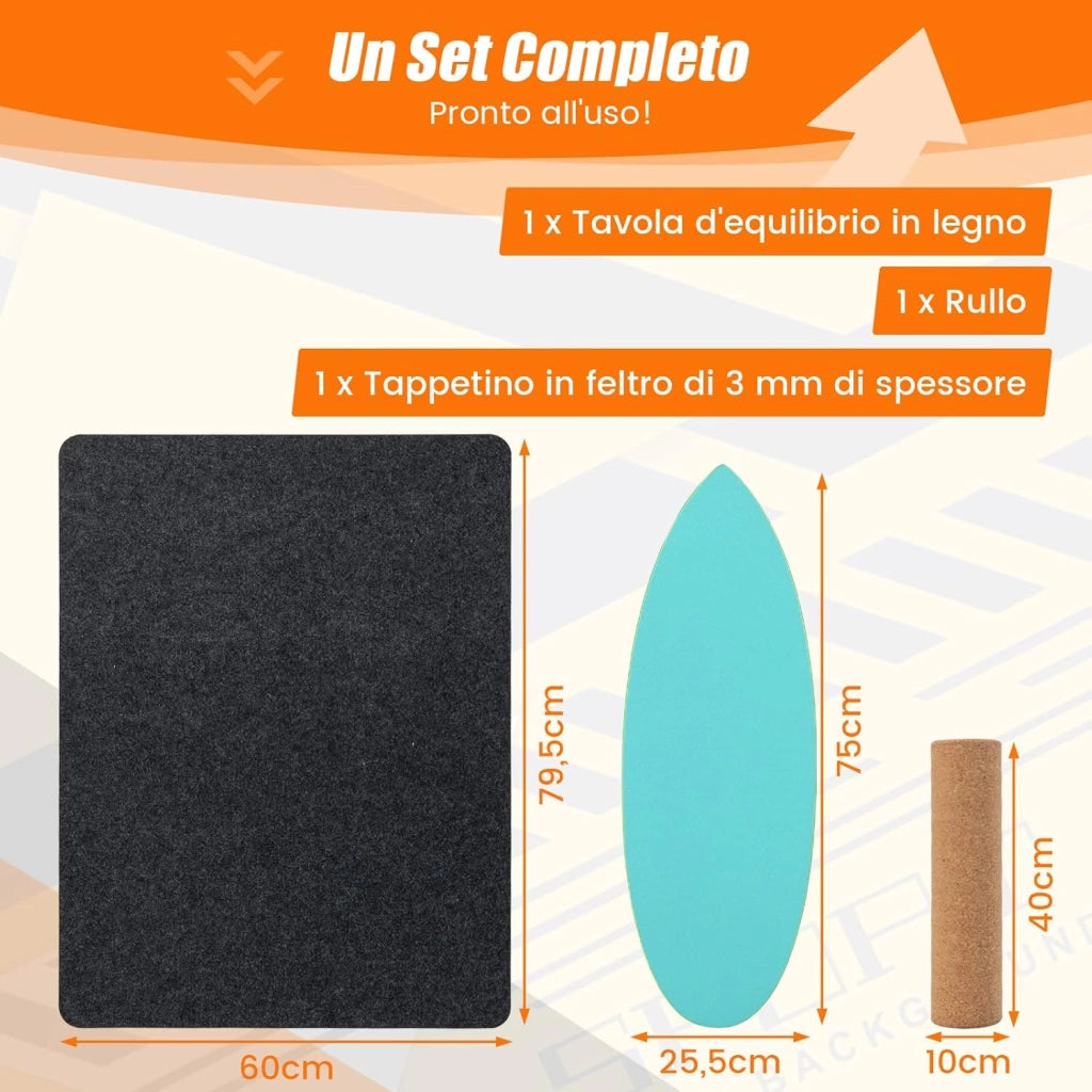 Balance Board in Legno, Tavola di Equilibrio con Rullo e Tappetino per Allenamento Skateboard Hockey Snowboard Surfing, per Esercizi Equilibrio e Tonificazione Core, Portata 227 kg (Blu)