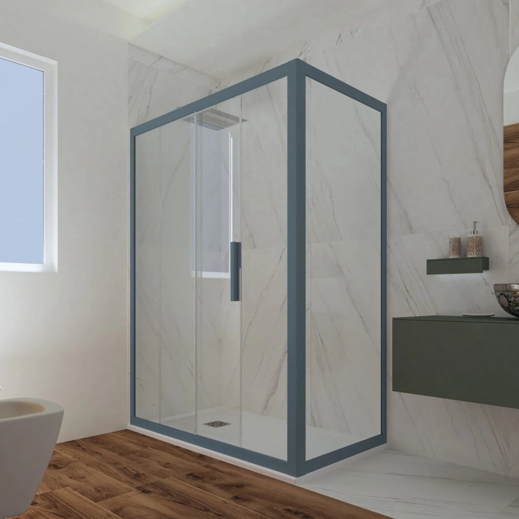 Box doccia scorrevole 80x160 CM H 200 Vetro Trasparente Profilo Blu Navy mod. Deco Duo
