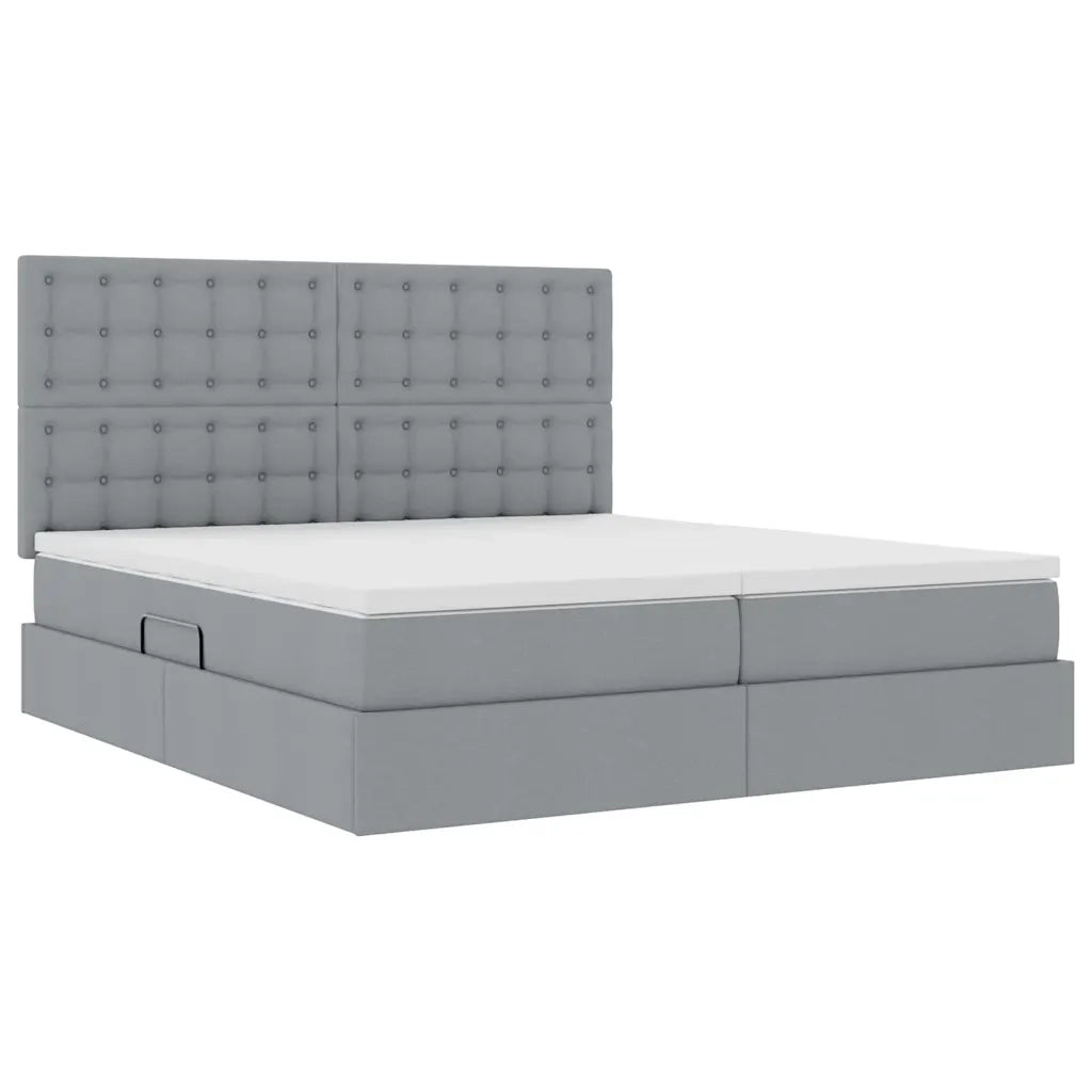 Letto con testiera Grigio chiaro 200 x 200 cm Tessuto