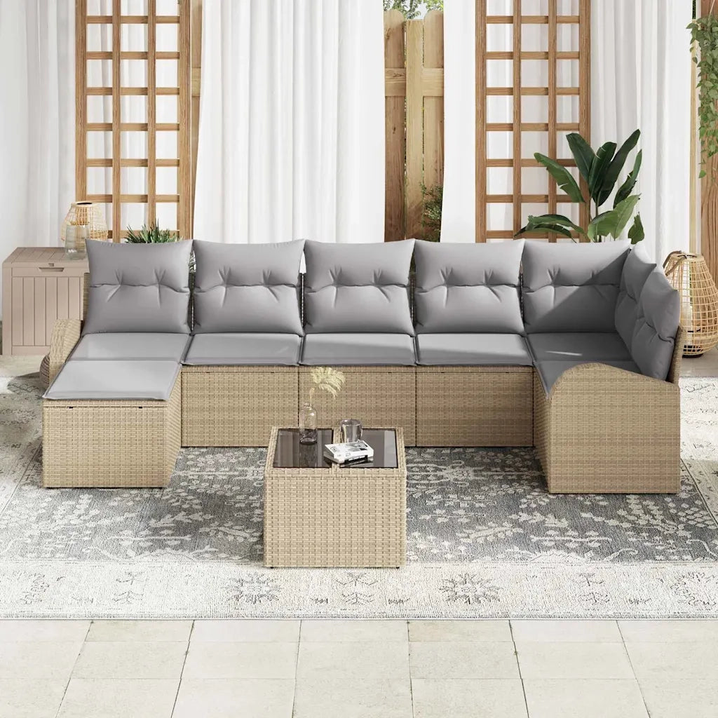 Set di divani con cuscino 8 pcs Beige polyrattan