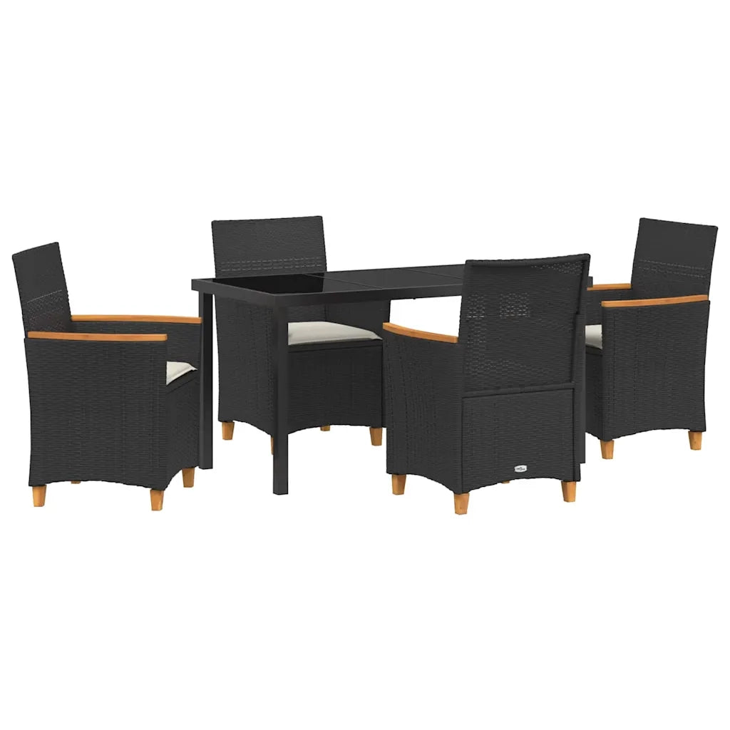 Set da Pranzo per Giardino 5 pcs Nero polyrattan
