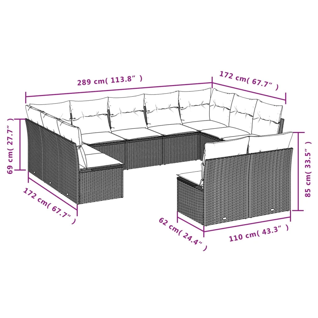 Set Divani da Giardino 11 pz con Cuscini Beige in Polyrattan 3218349