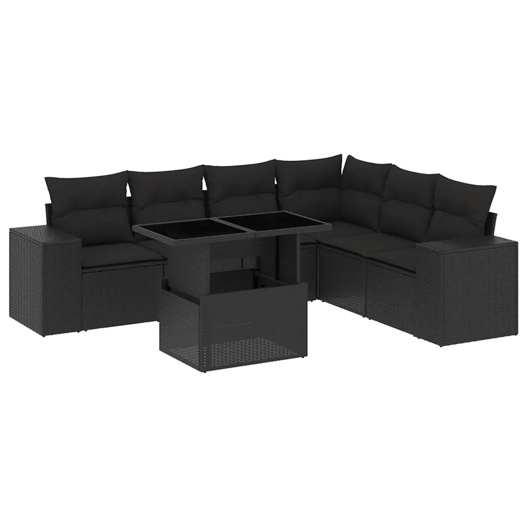 Set Divani da Giardino con Cuscini 7pz Nero Polyrattan