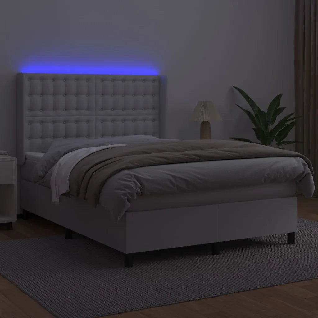 Giroletto Molle con Materasso e LED Bianco 140x190cm Similpelle 3139380
