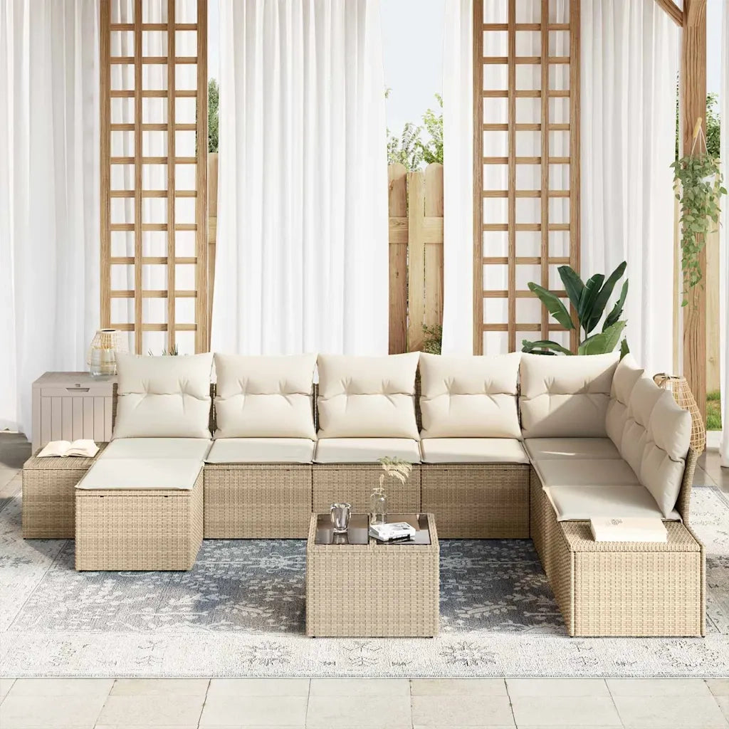 Set Divano da Giardino 8 pcs Beige e Crema polyrattan