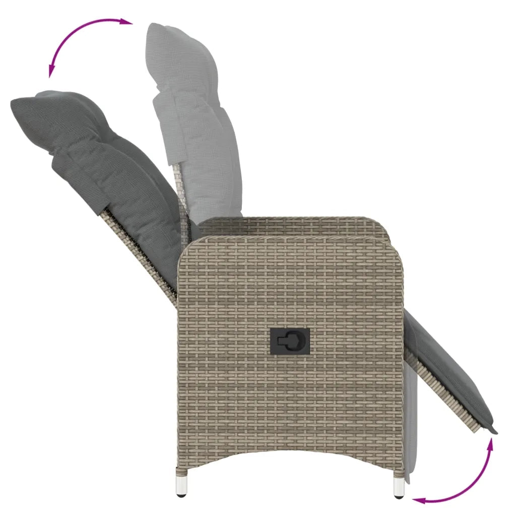 Sedia Reclinabile da Giardino con Cuscini Grigia in Polyrattan 365697