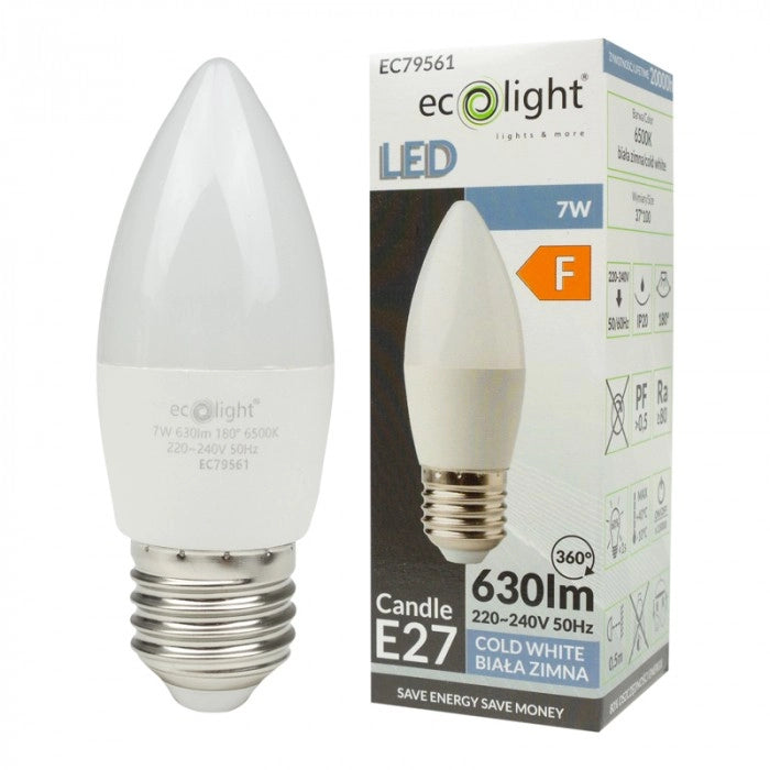 Lampadina LED candela E27 7W 630lm 6500K Ecolight