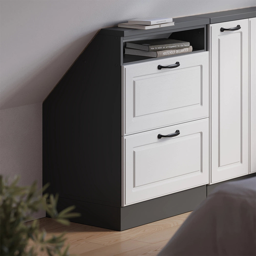 Mobile sottotetto Rion Bianco rustico/Antracite con 2 cassetti Vicco