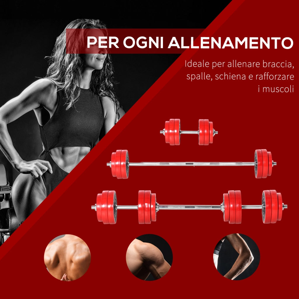 Set manubri 2 in 1 da 30 kg ¨C Minimal ¨C Rosso e nero