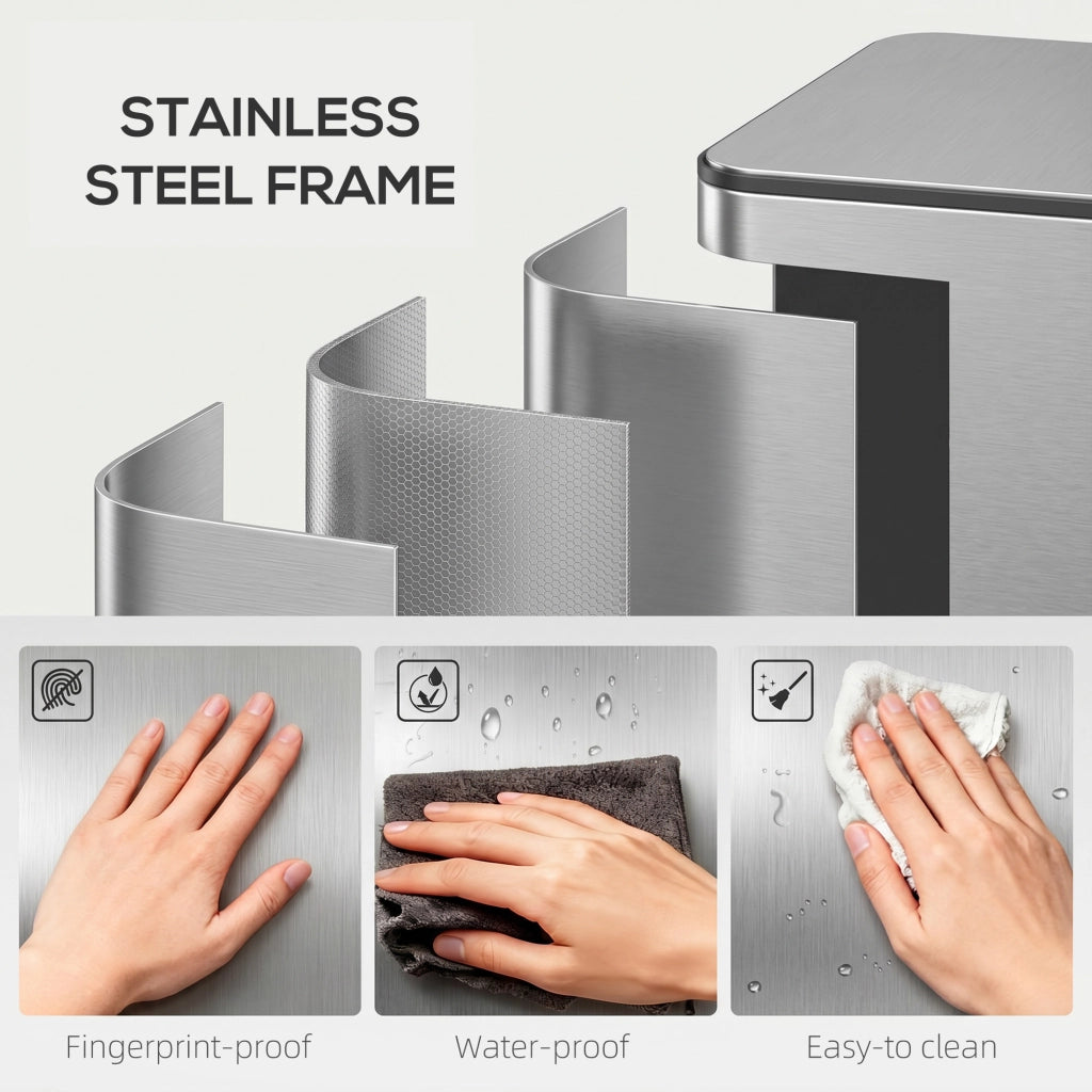 Bidone Immondizia 3 Sezioni 20L Chiusura Silenziosa ¨C zephmum ¨C Acciaio Inox PP 61.9x36.6x56.7 cm