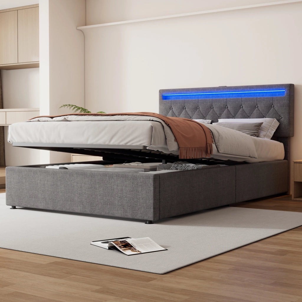 letto imbottito lino grigio 140 x 200 cm