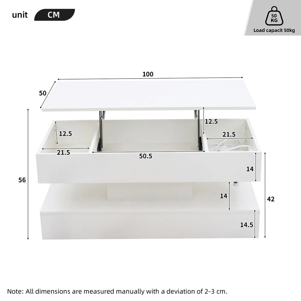 Tavolino da Caff¨¨ con LED e Vano Contenitore ¨C MINIMAL ¨C 100x50x42 cm
