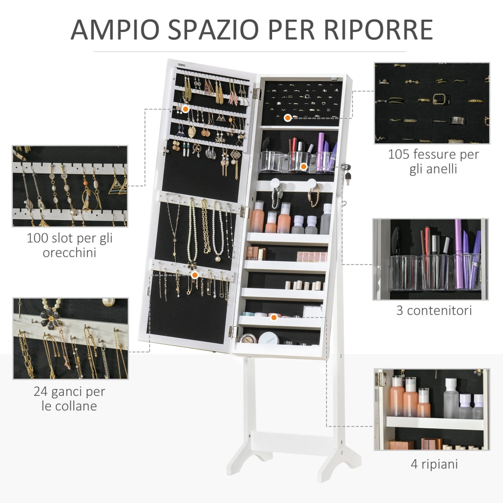 Specchio con Appendiabiti e Luce LED ¨C Minimal ¨C Grigio 46x36.5x151.5cm