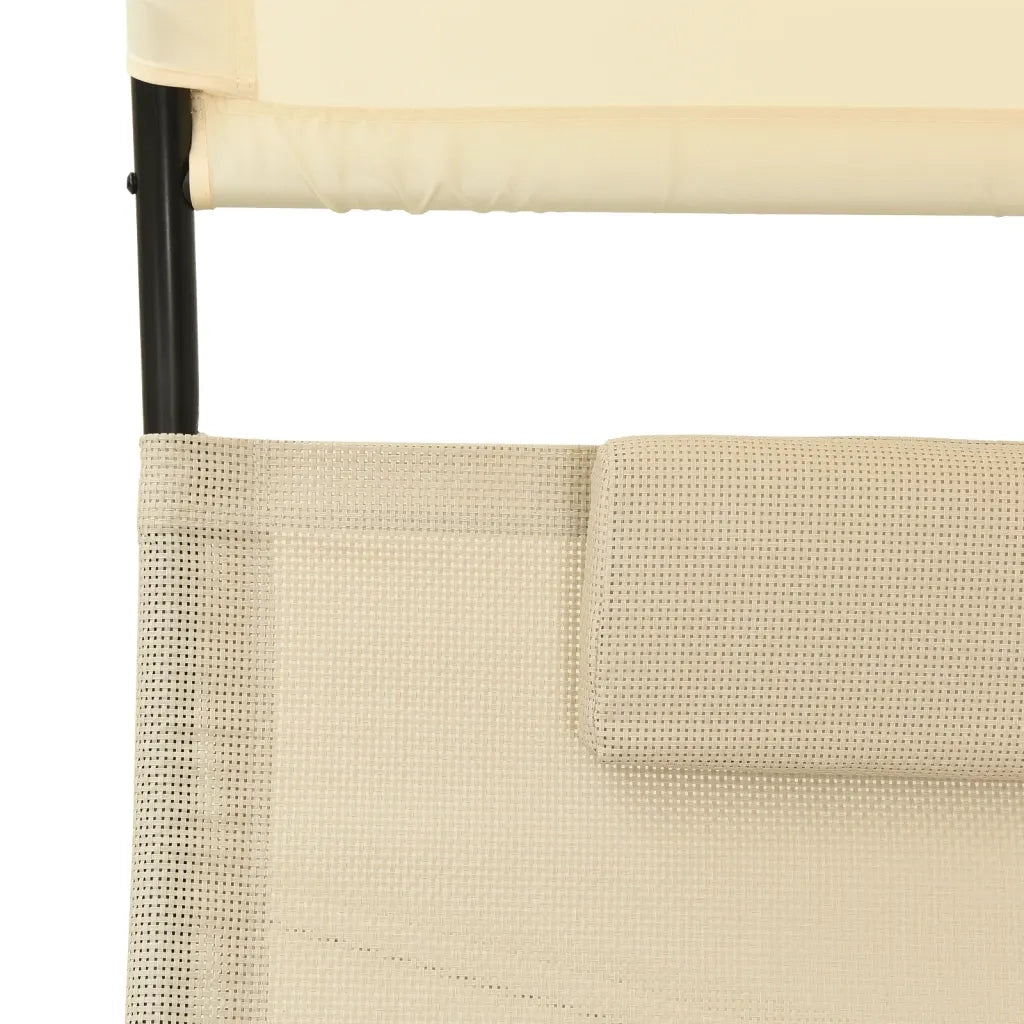 Lettino Prendisole Doppio con Baldacchino in Textilene Crema 310548