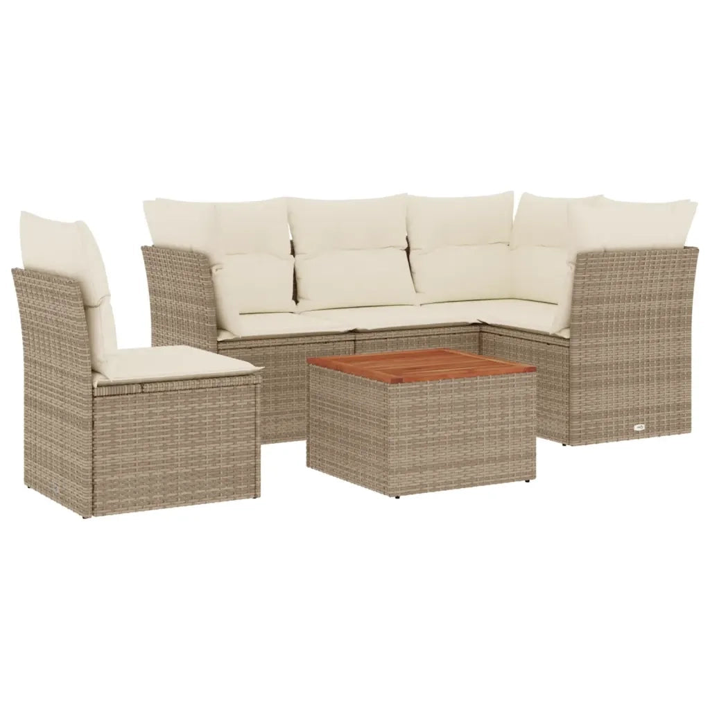 Set Divano da Giardino 6 pz con Cuscini Beige in Polyrattan 3223643