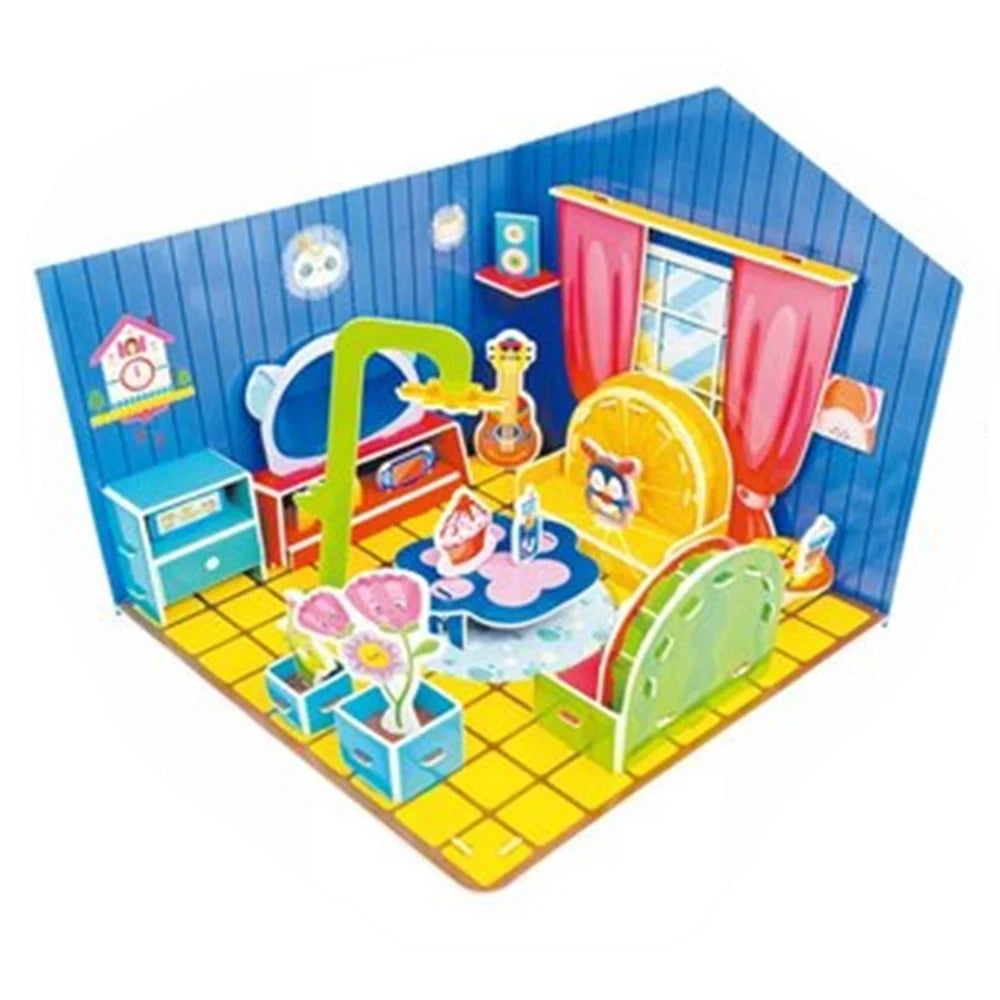 Trade Shop - Kit Puzzle 3d Forma Soggiorno Casetta In Miniatura Per Bambini Costruzione Fai Da Te 32406 -
