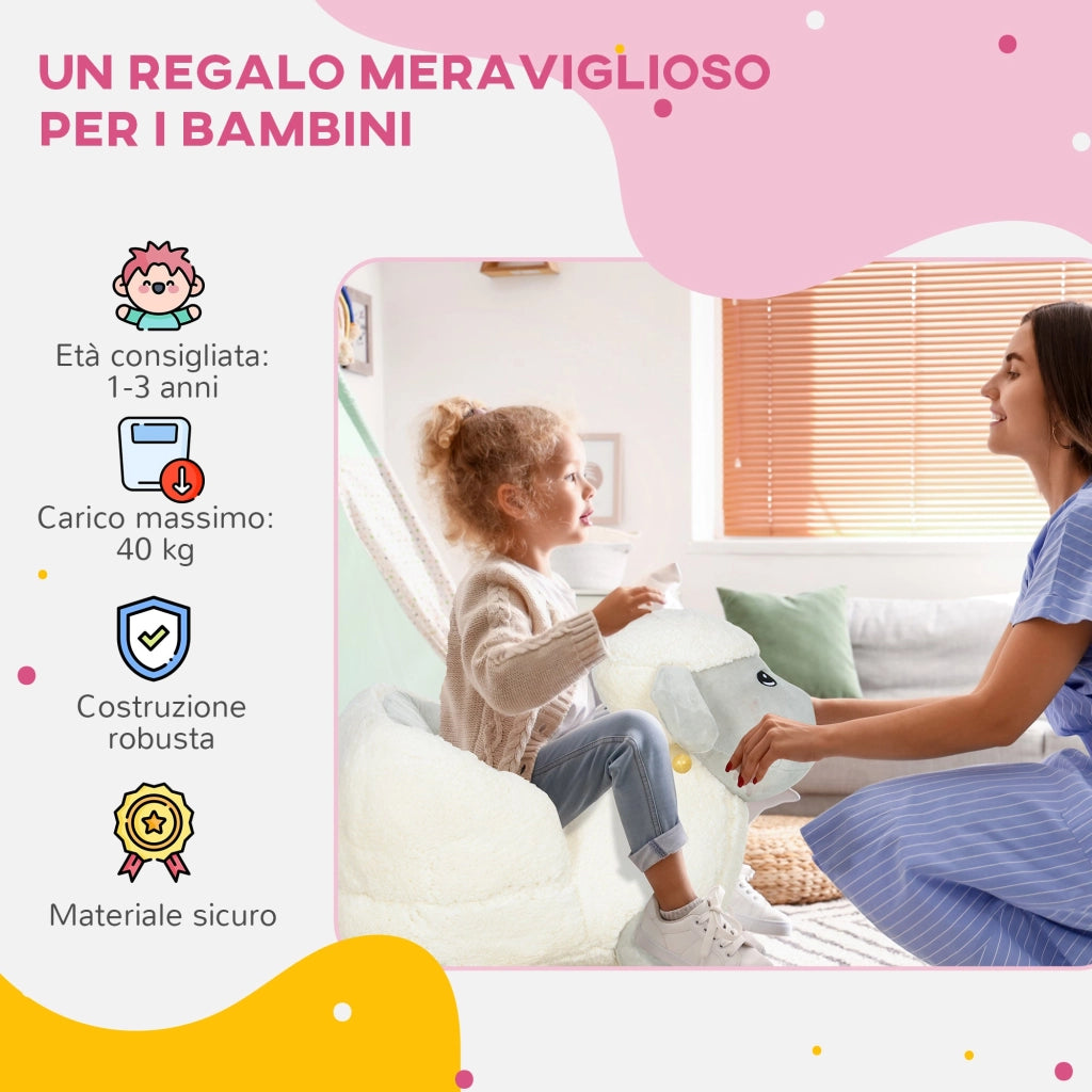 Cavallo a Dondolo per Bambini in Legno e Peluche Pecorella Grigio