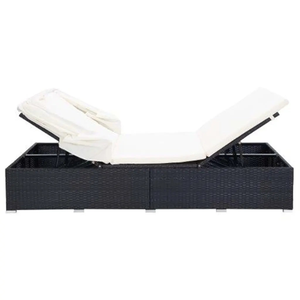 Lettino Prendisole a 2 Posti con Cuscino in Polyrattan Nero 310235