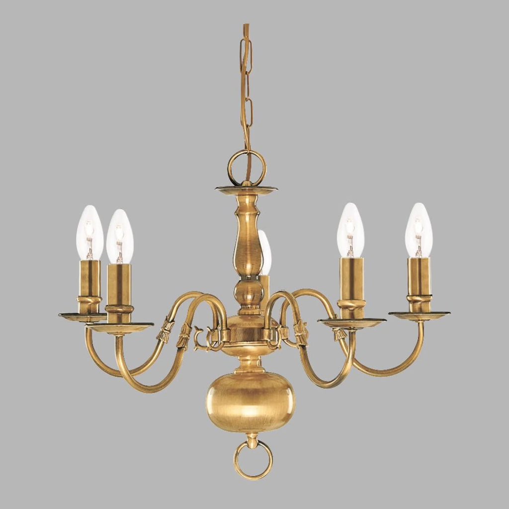 Lampadario Classico Fiammingo Ottone 5 Luci E14