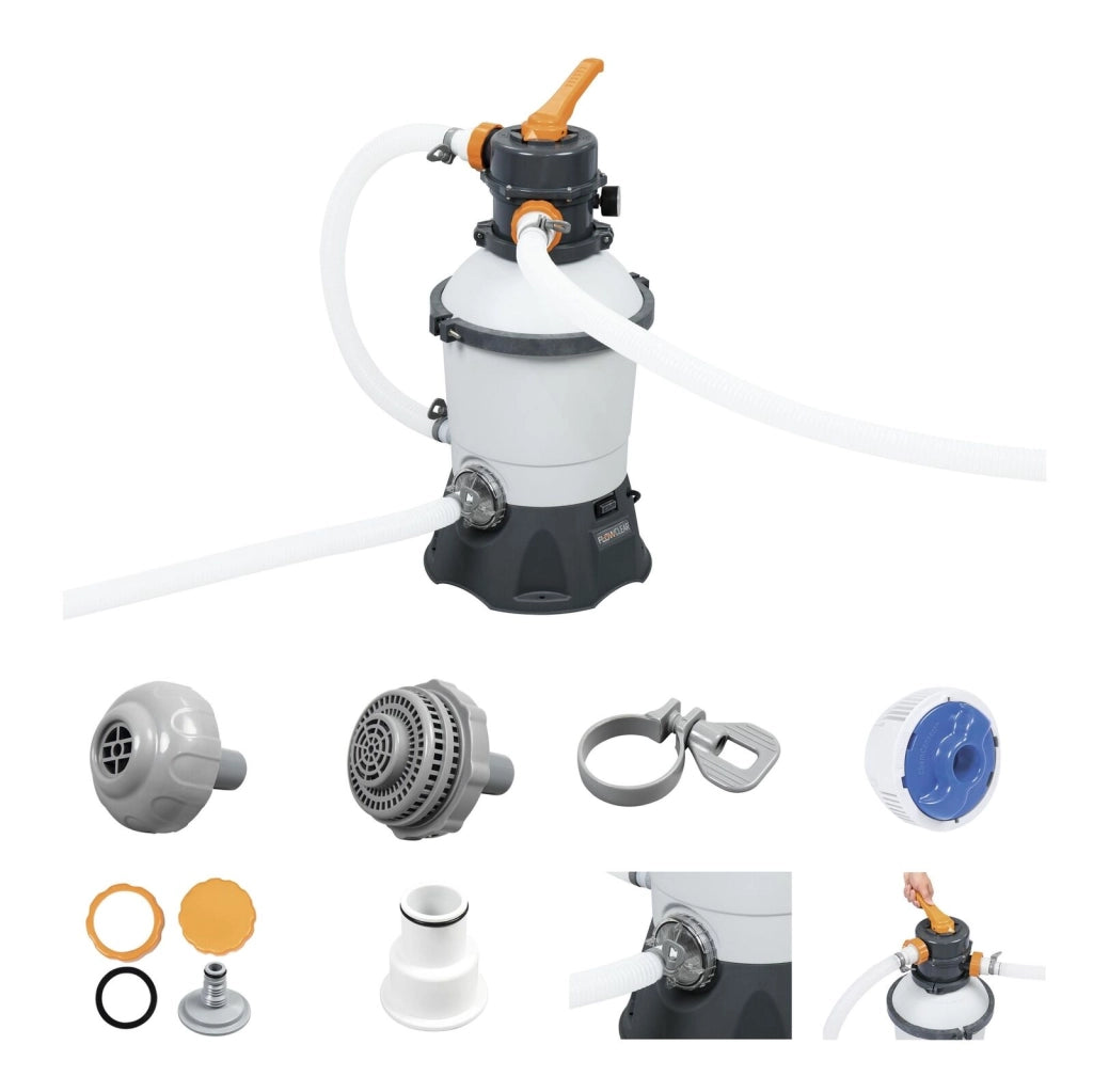 Bestway MQ01ABF050 Pompa filtro a sabbia 3028 L-h 220-240V 85W per piscine da 1100 a 18100 litri con valvola 6 posizioni timer e dosatore ChemConnect colore Nero