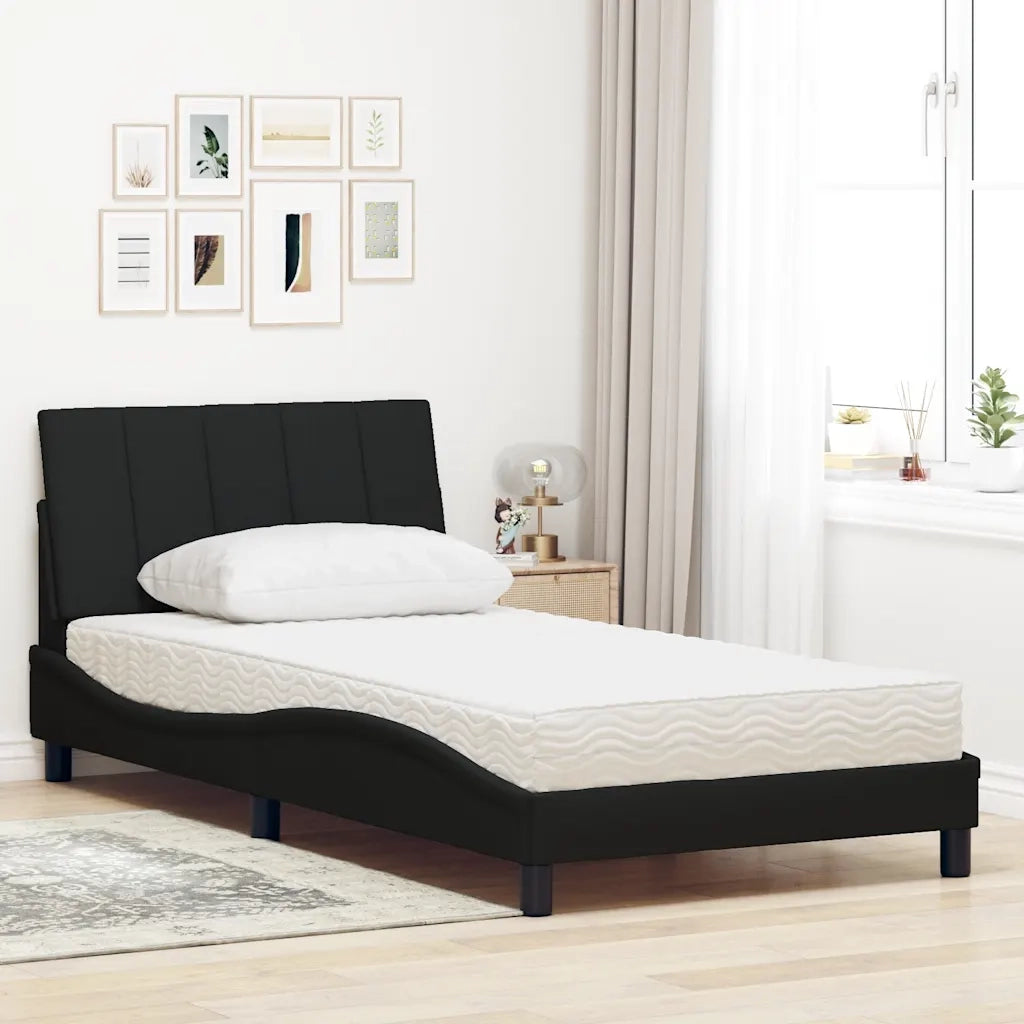 Letto con Materasso Hanko Nero 100x200 cm in Tessuto 3310512