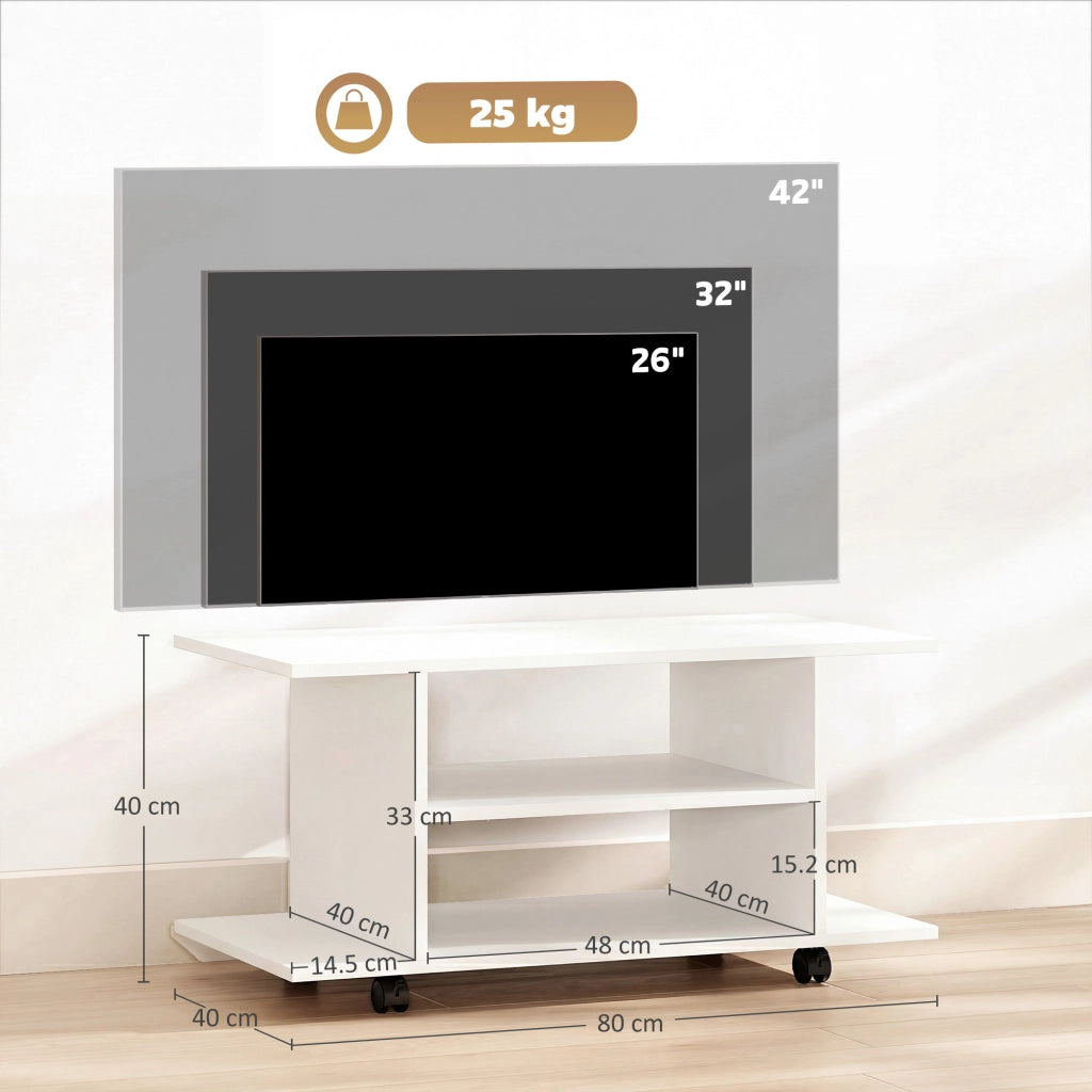 Mobile TV con Ripiani e Ruote ¨C Minimal ¨C 80x40x40 Bianco