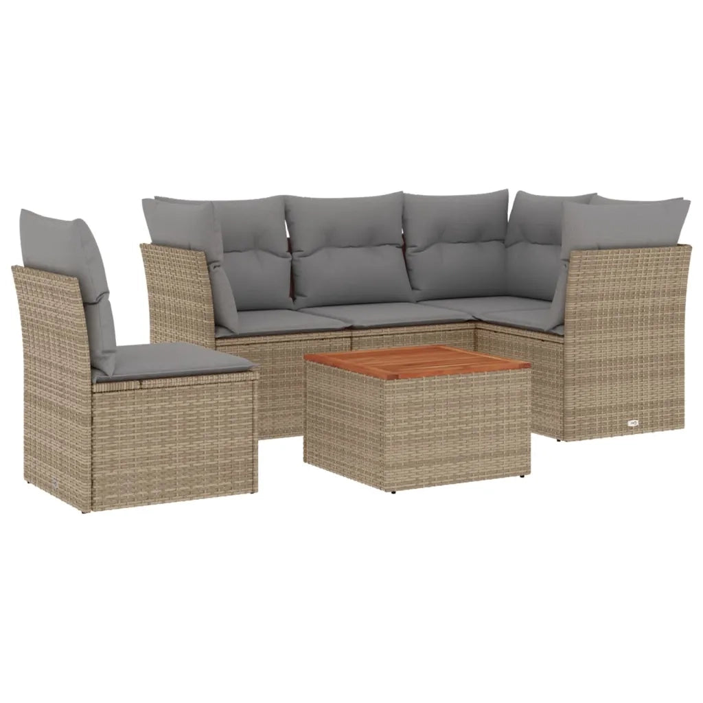 Set Divano da Giardino 6 pz con Cuscini Beige in Polyrattan