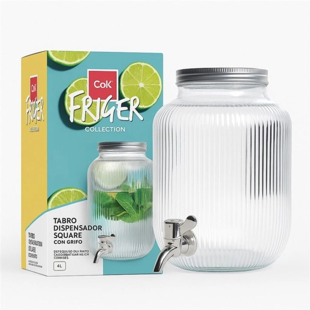 Bottiglia Dispenser con Rubinetto in Vetro Trasparente 4 Litri