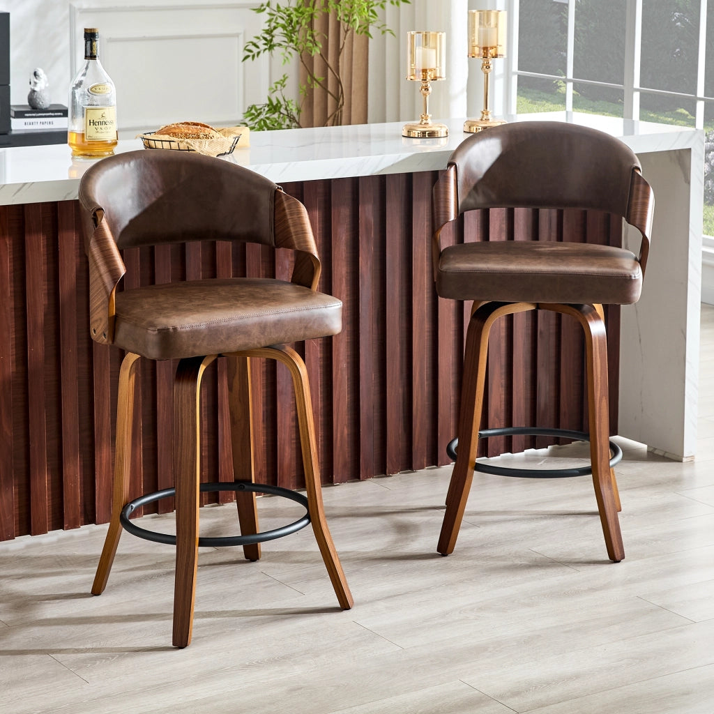 SGABELLO BAR Set da 2 pezzi con schienale 95 cm Legno e PU Marrone