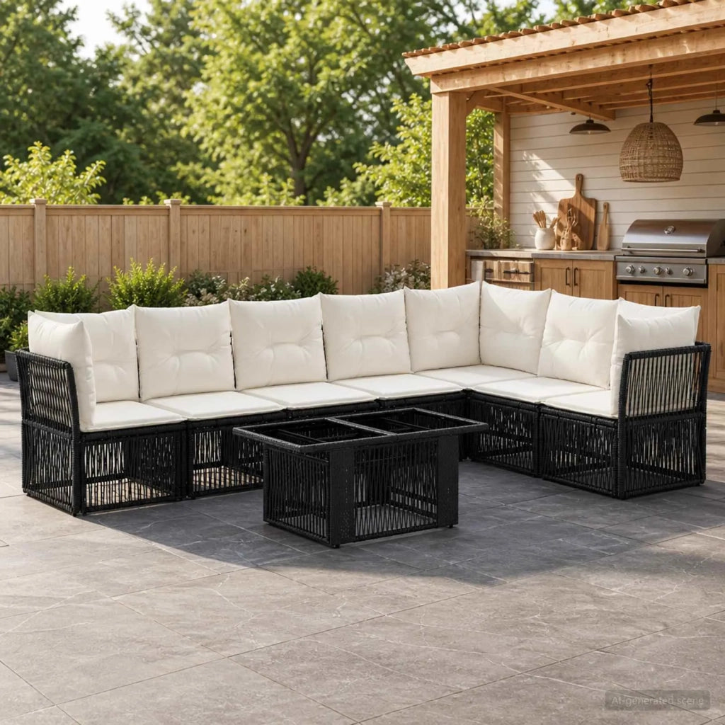 Set Divano da Giardino 8 pz Nero polyrattan 3436474