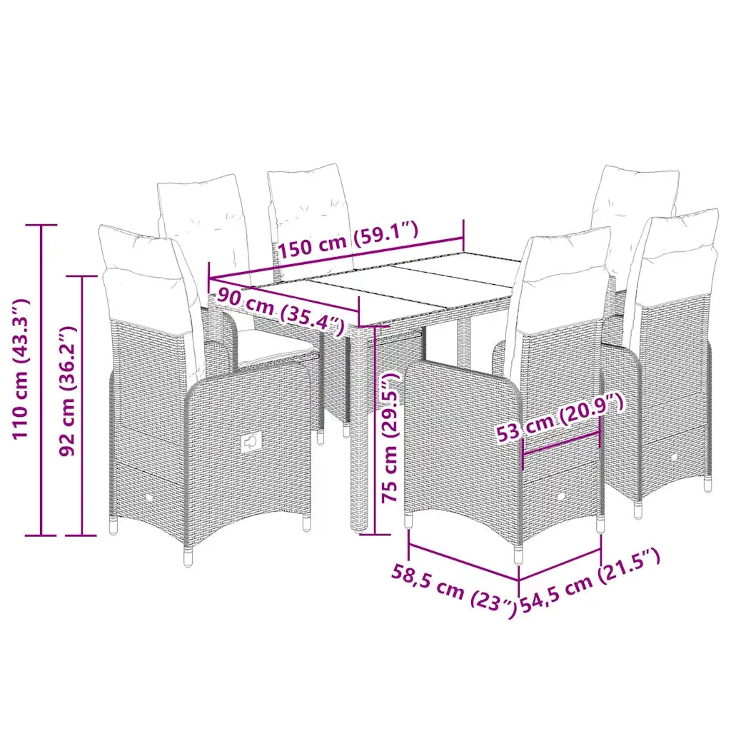 Set da Bistrò da Giardino 7 pz con Cuscini Beige in Polyrattan 3277100