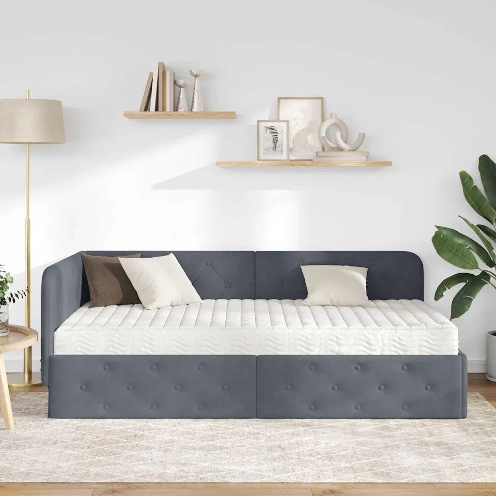 Cornice del letto ad angolo Grigio scuro 100 x 200 cm Velluto