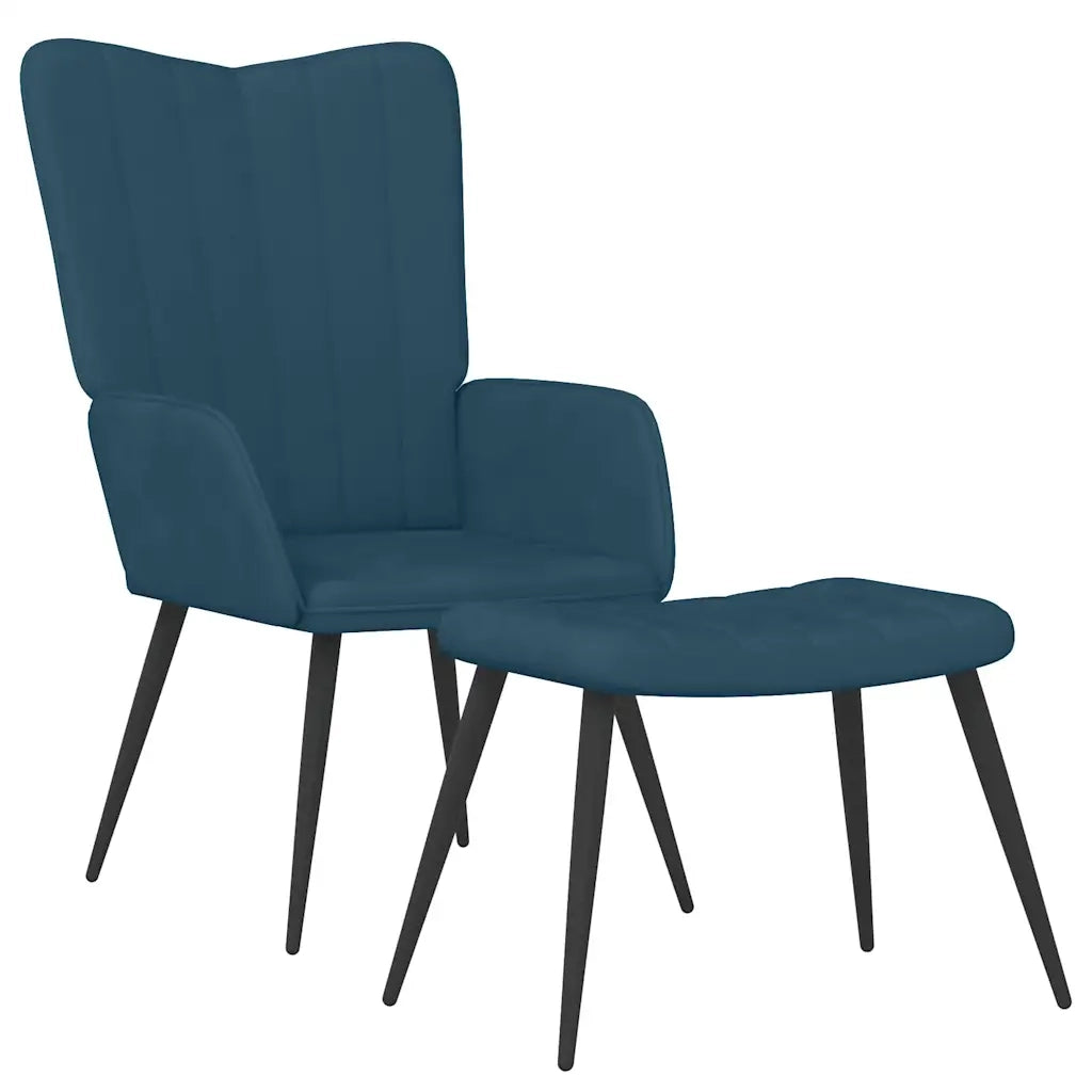 Poltrona Relax con Sgabello Blu in Velluto 327698