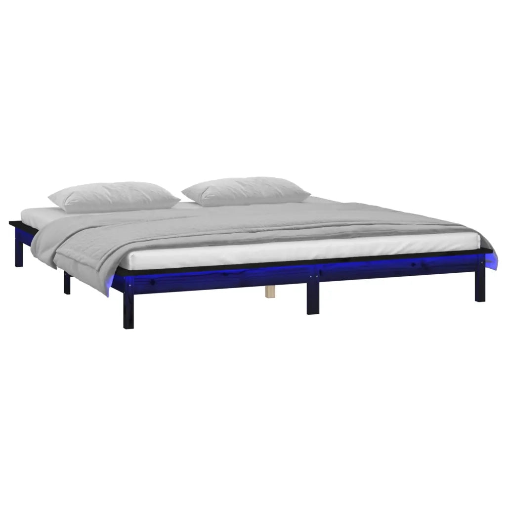 Letto matrimoniale | Letto per adulti | Giroletto LED Nero 120x190cm Small Double in Legno Massello